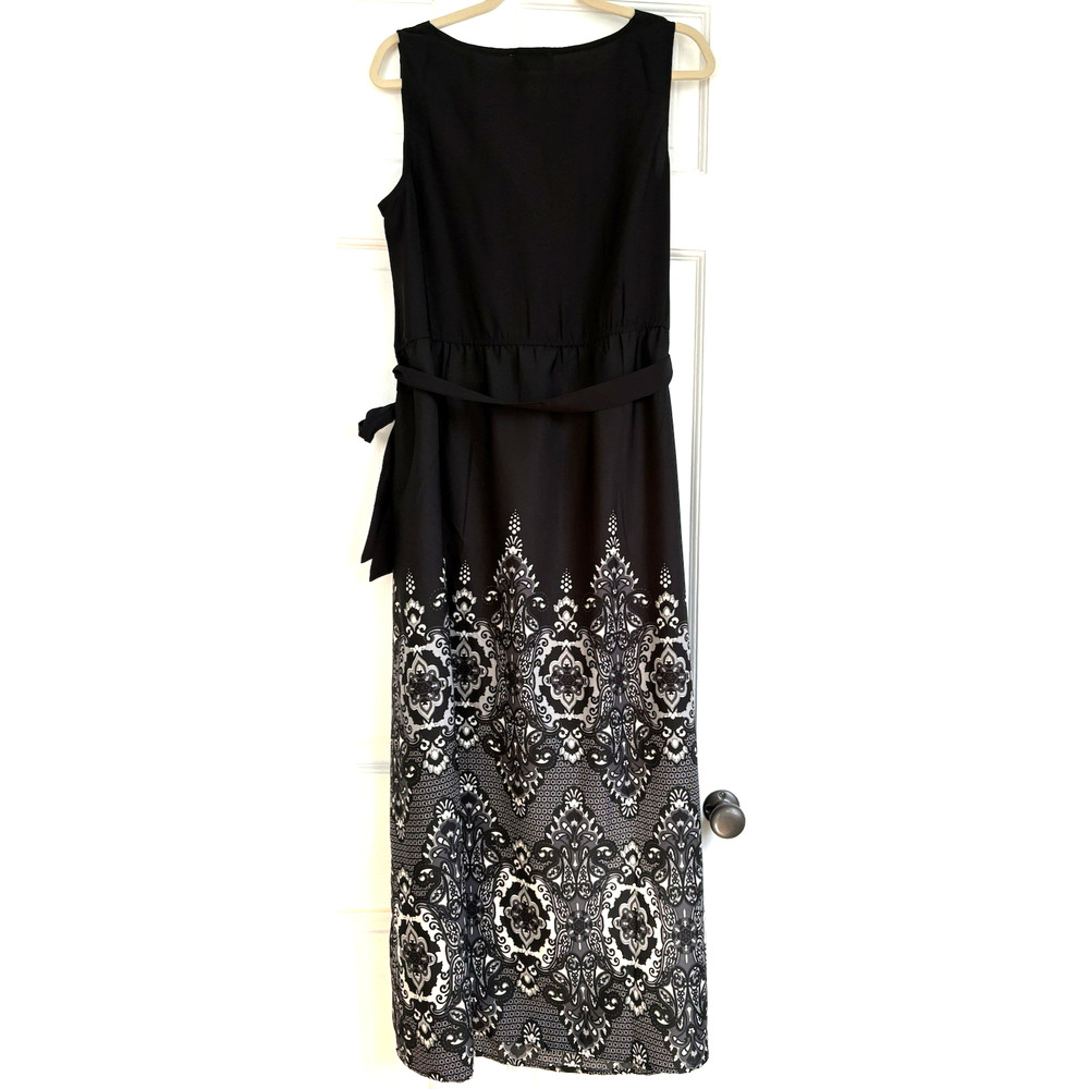 Peach Couture Midi Sleeveless Damask Paisley Dress Boho Blouson Waist | L